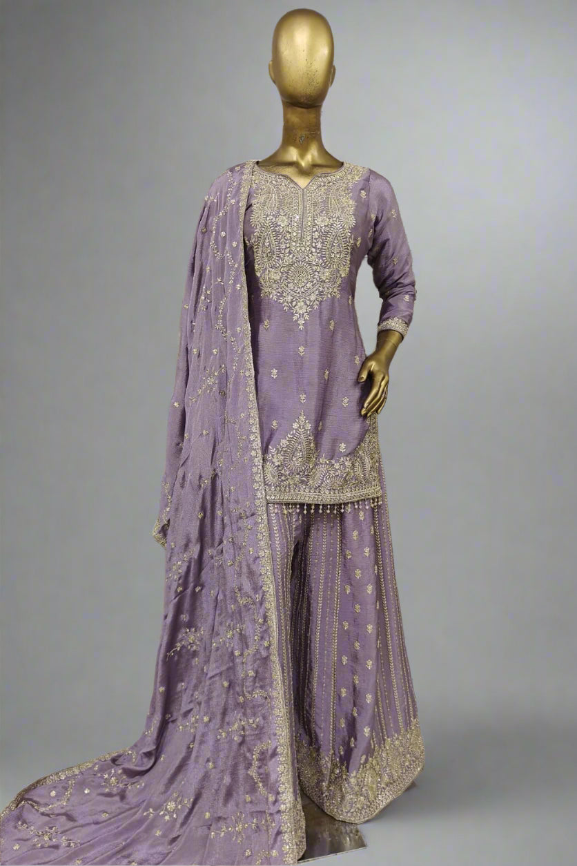 Classy  gold work sharara on silk