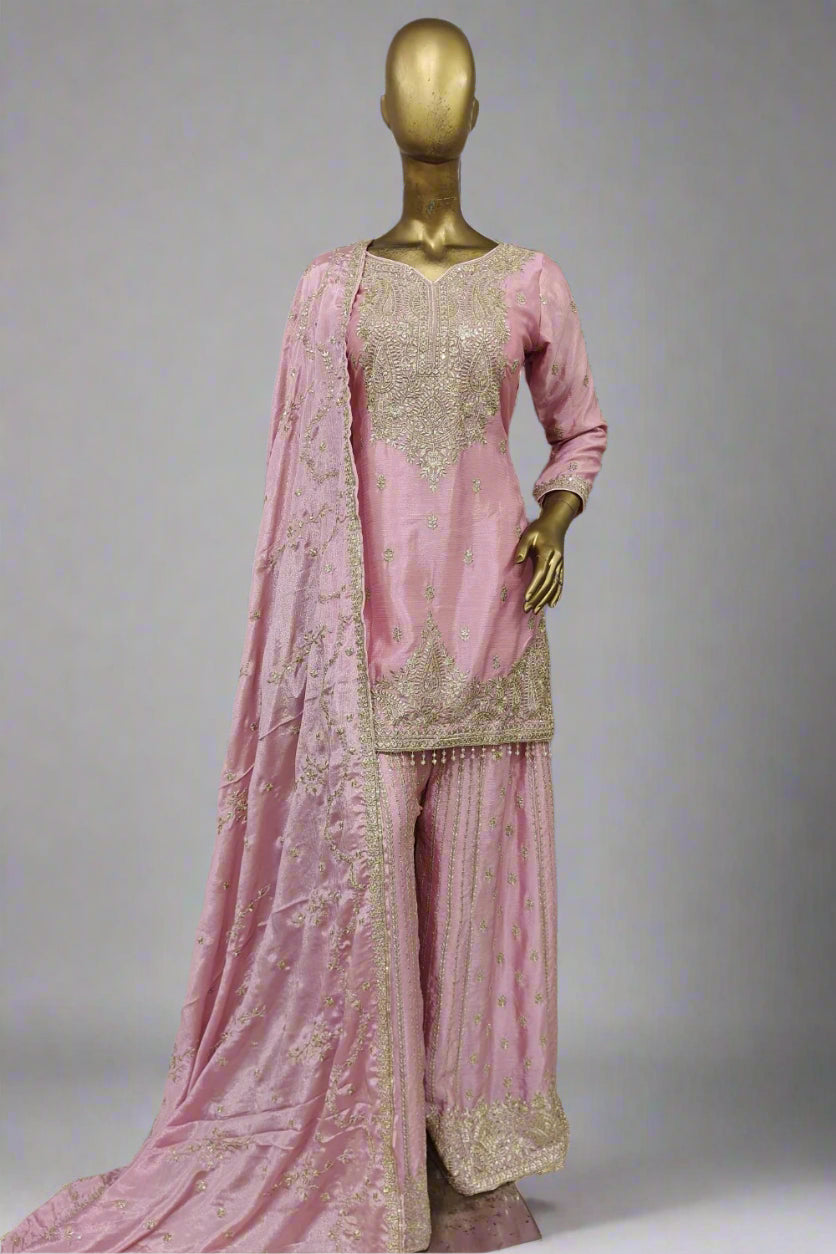 Classy  gold work sharara on silk