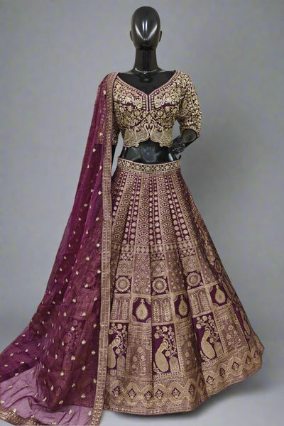 Elegant navy blue and gold lehenga with intricate embroidery