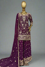 Stunning purple embroidered salwar suit with golden detailing