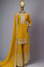 Bright mustard sharara suit with delicate silver embroidery