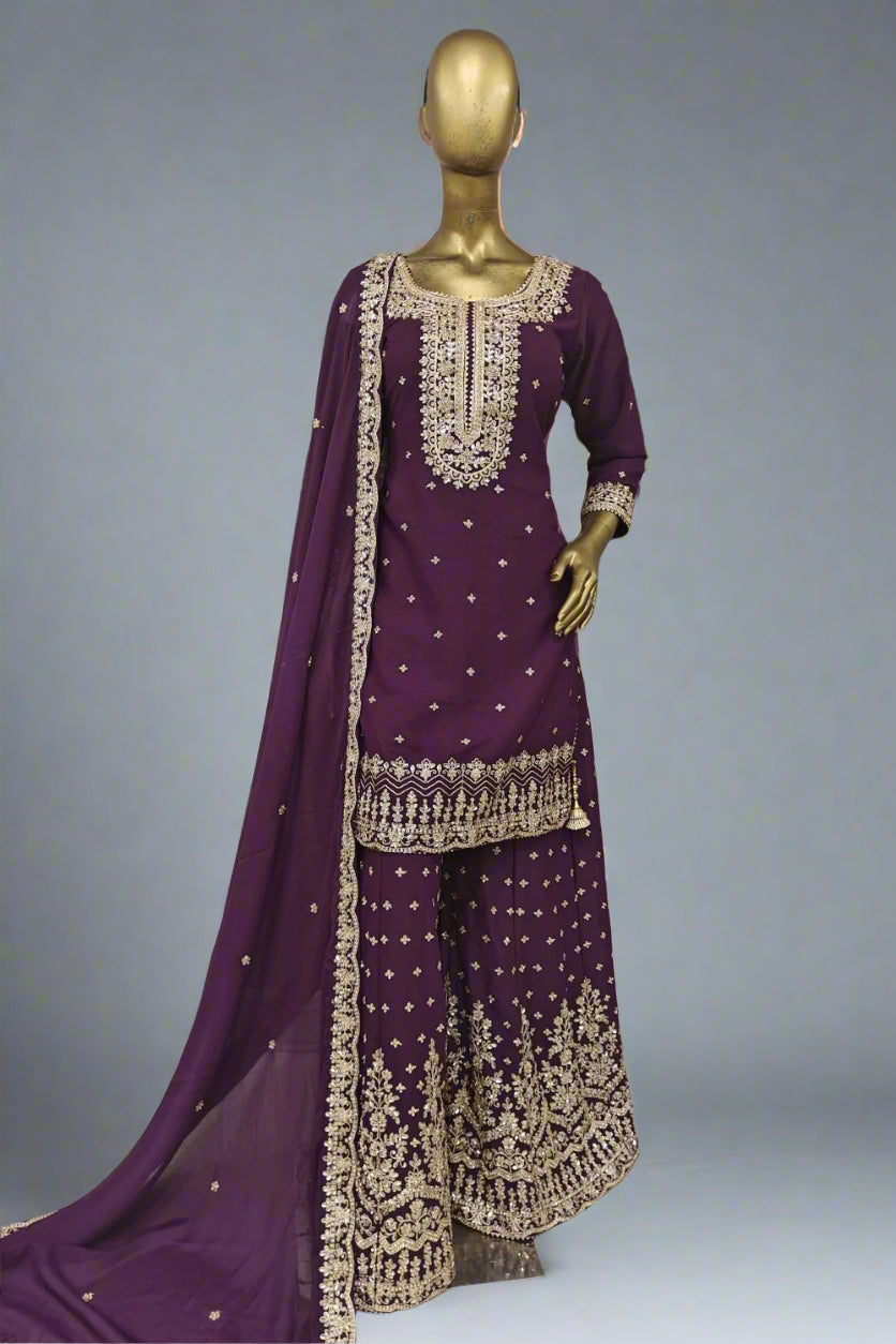 Bright mustard sharara suit with delicate silver embroidery