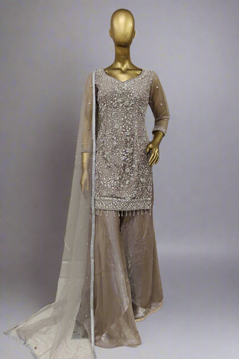Pink sharara with stone work