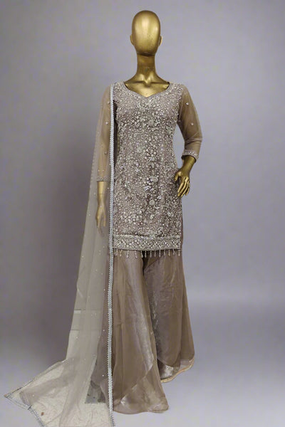 Pink sharara with stone work