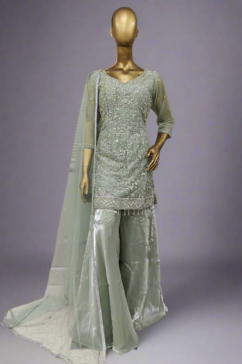 Pink sharara with stone work