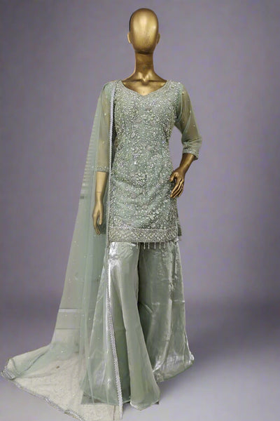 Pink sharara with stone work