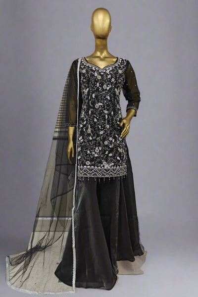 Pink sharara with stone work
