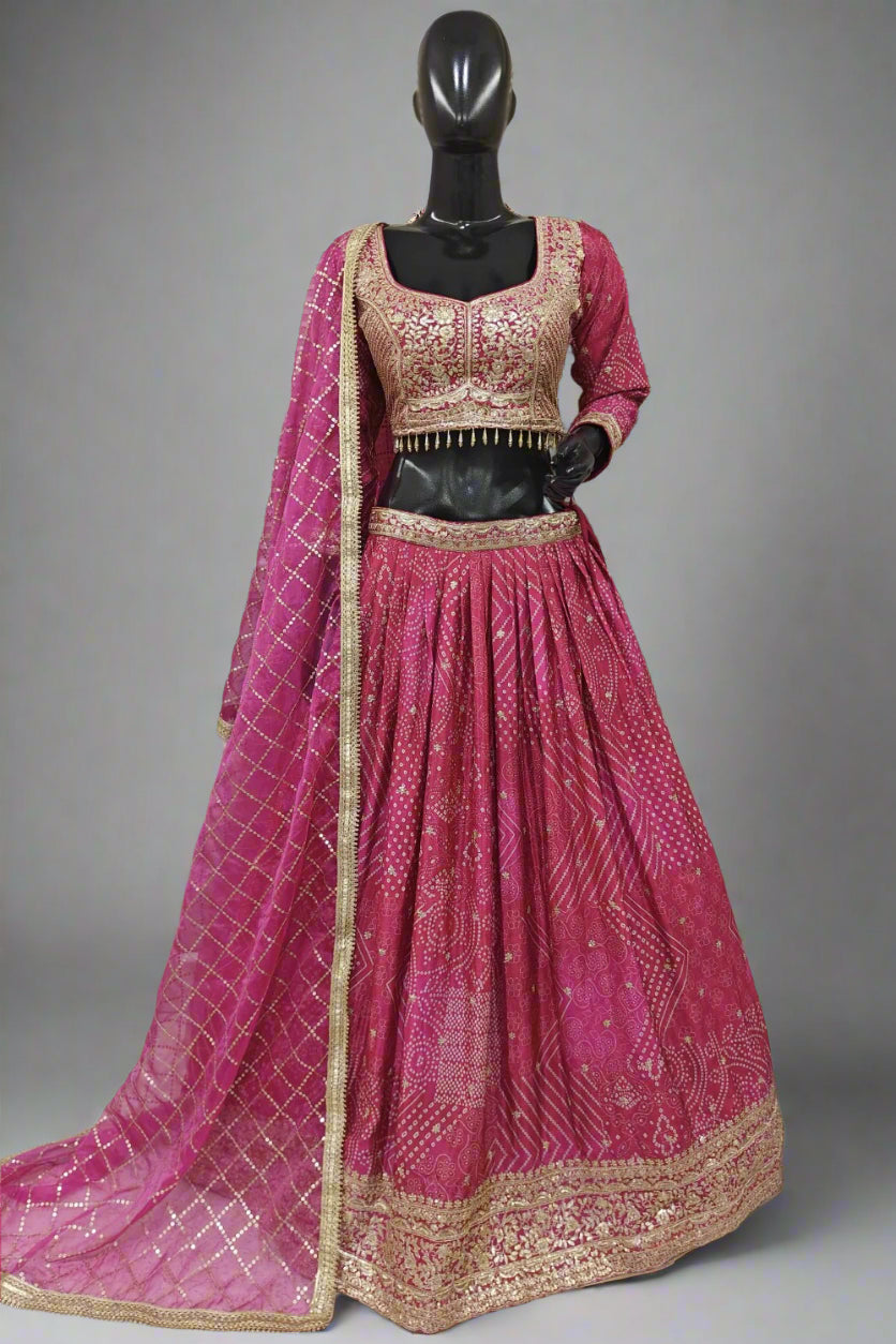 Beautiful thread work with gold border lehenga