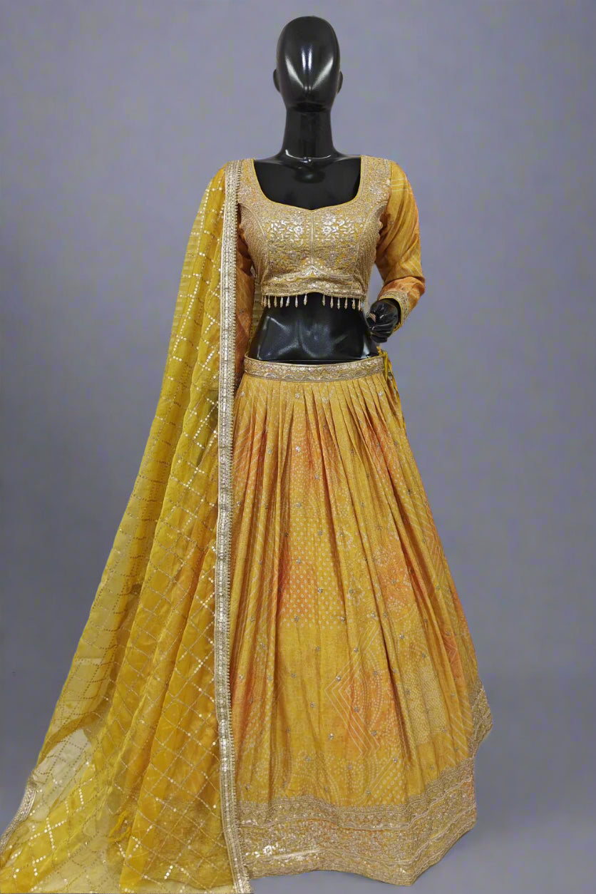 Beautiful thread work with gold border lehenga