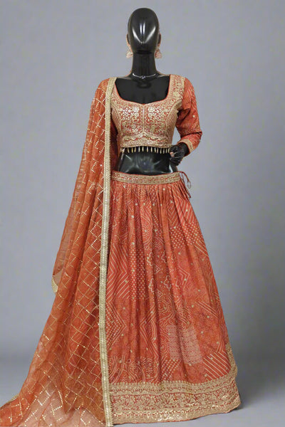 Beautiful thread work with gold border lehenga