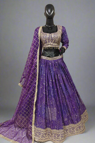 Beautiful thread work with gold border lehenga