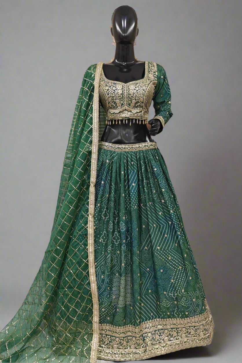 Beautiful thread work with gold border lehenga