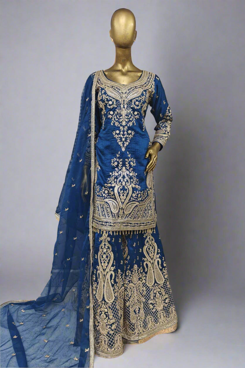 Gold work sharara with soft net dupatta Secondary image