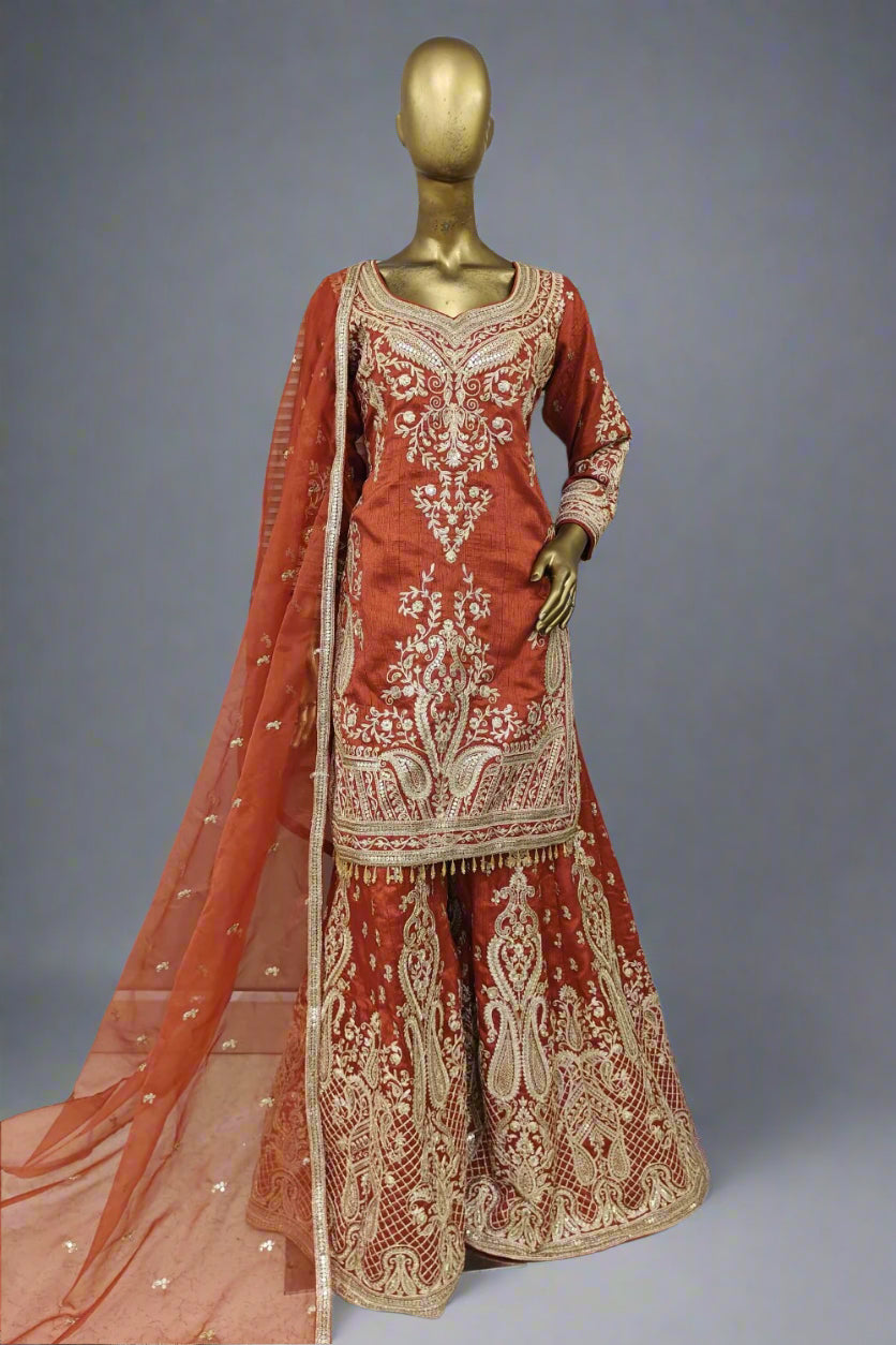 Gold work sharara with soft net dupatta