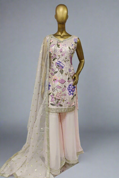 Classy blue sequins patchwork sharara