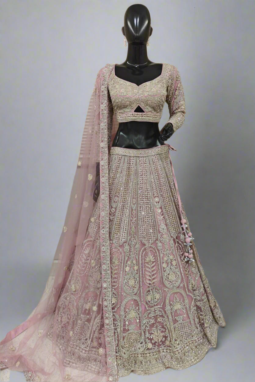 Sparkly blue lehenga with Sequins and moti work