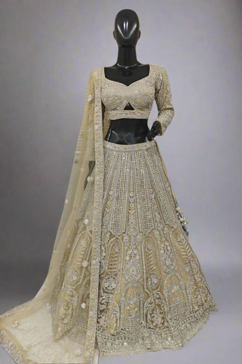 Sparkly blue lehenga with Sequins and moti work