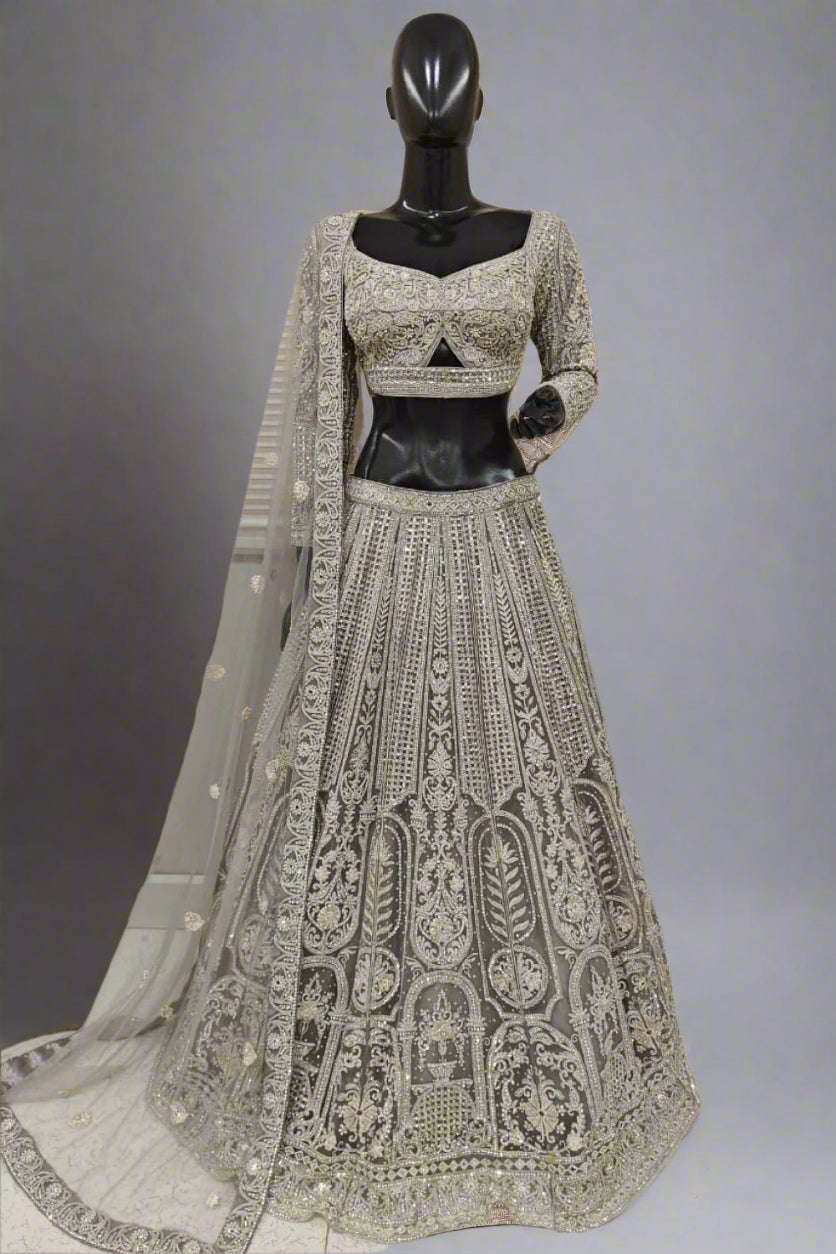 Sparkly blue lehenga with Sequins and moti work