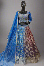 Dual shaded Blue banarasi lehenga