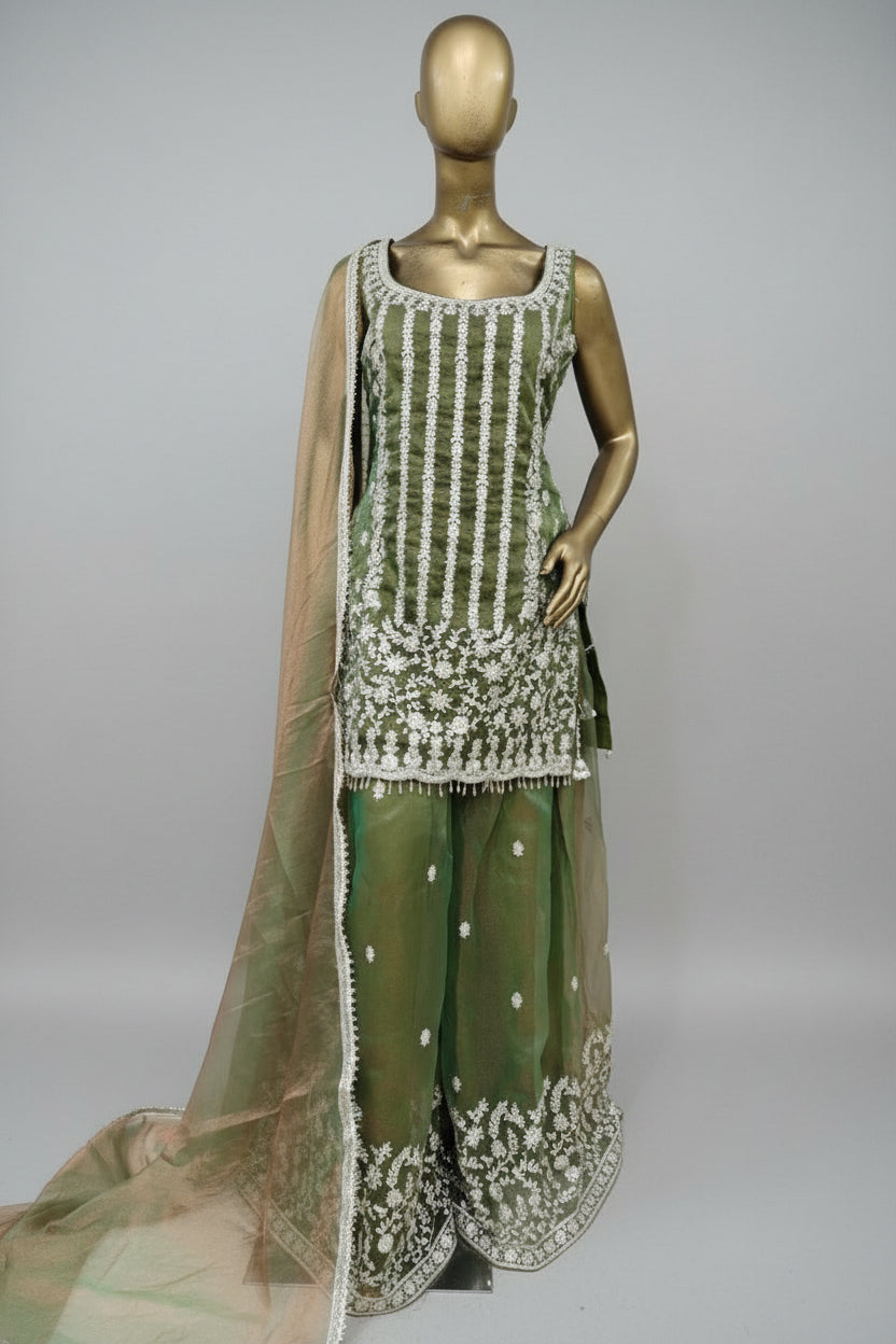 Sequins green work plazo