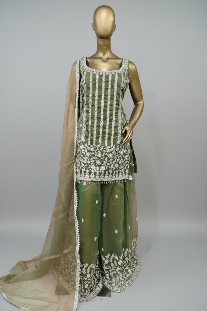 Classy green sharara suit with soft net dupatta