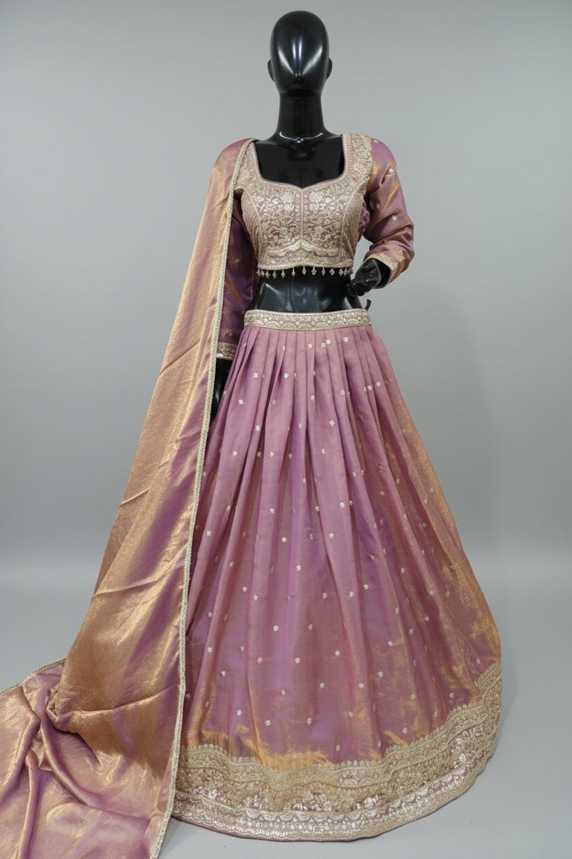Gold zari work lavender lehenga