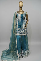 Classy green sharara suit with soft net dupatta