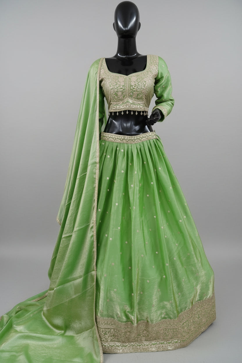 Gold zari work lavender lehenga Secondary image