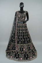 Thread work with sequins black lehenga
