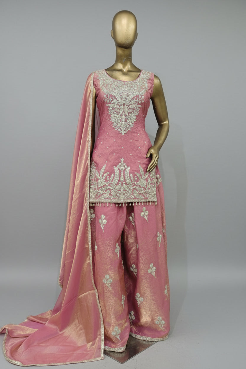 Pink  Zari work sharara with soft dupatta