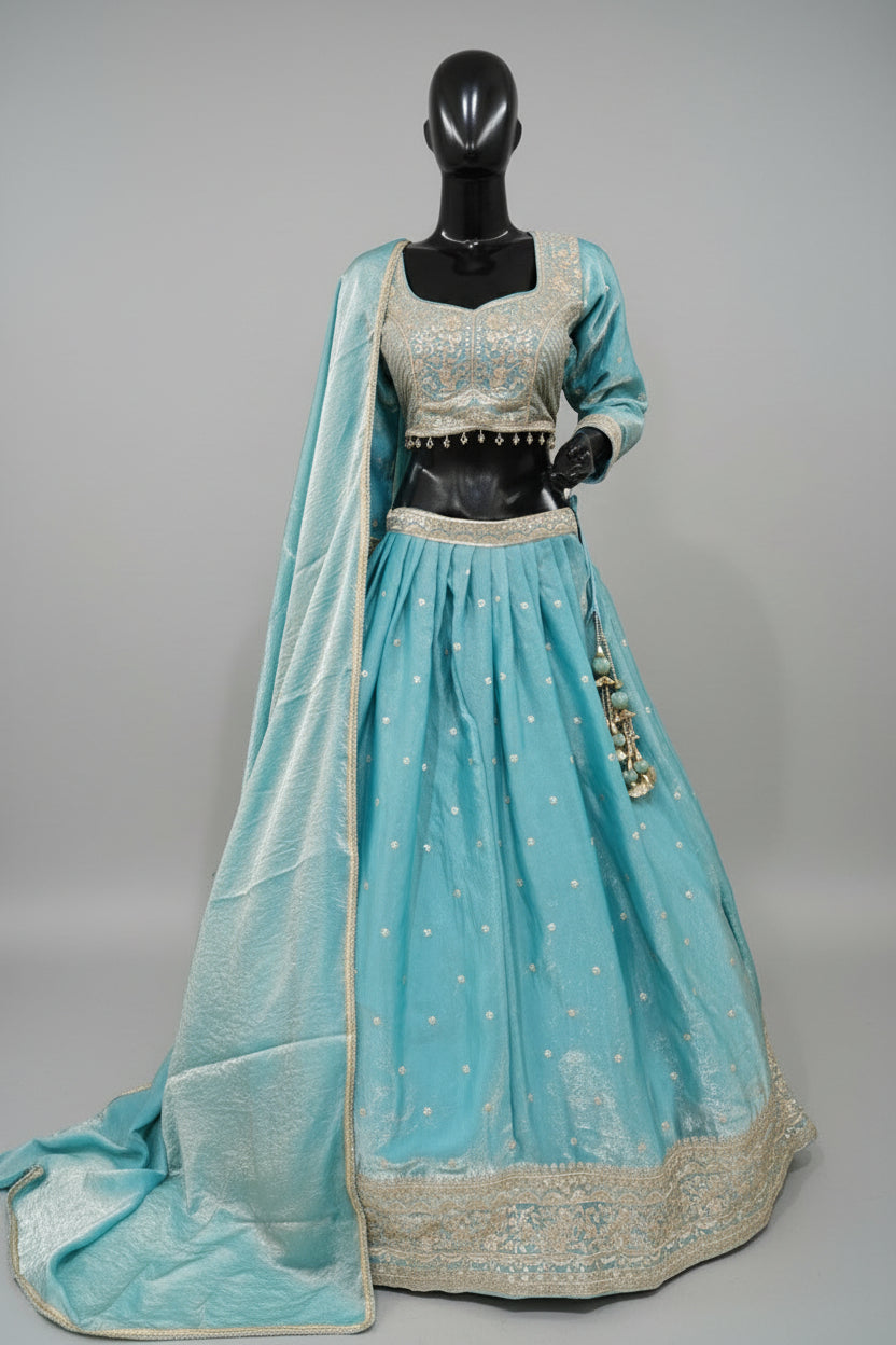 Gold zari work lavender lehenga