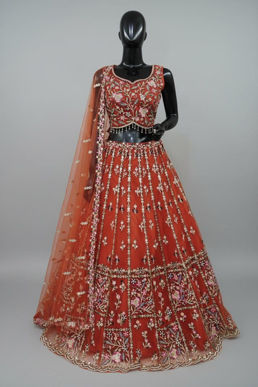 Thread work with sequins black lehenga