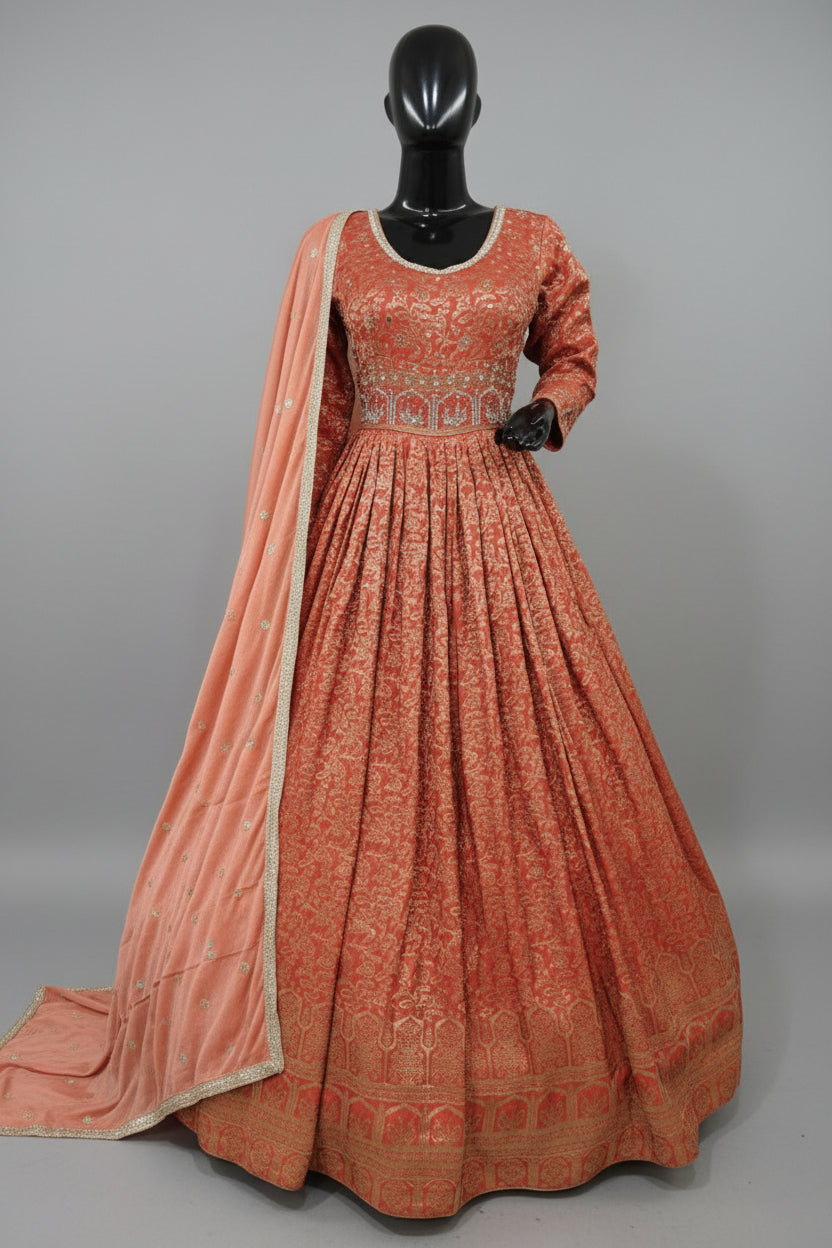 Mesmerizing orange sequins anarkali Secondary image