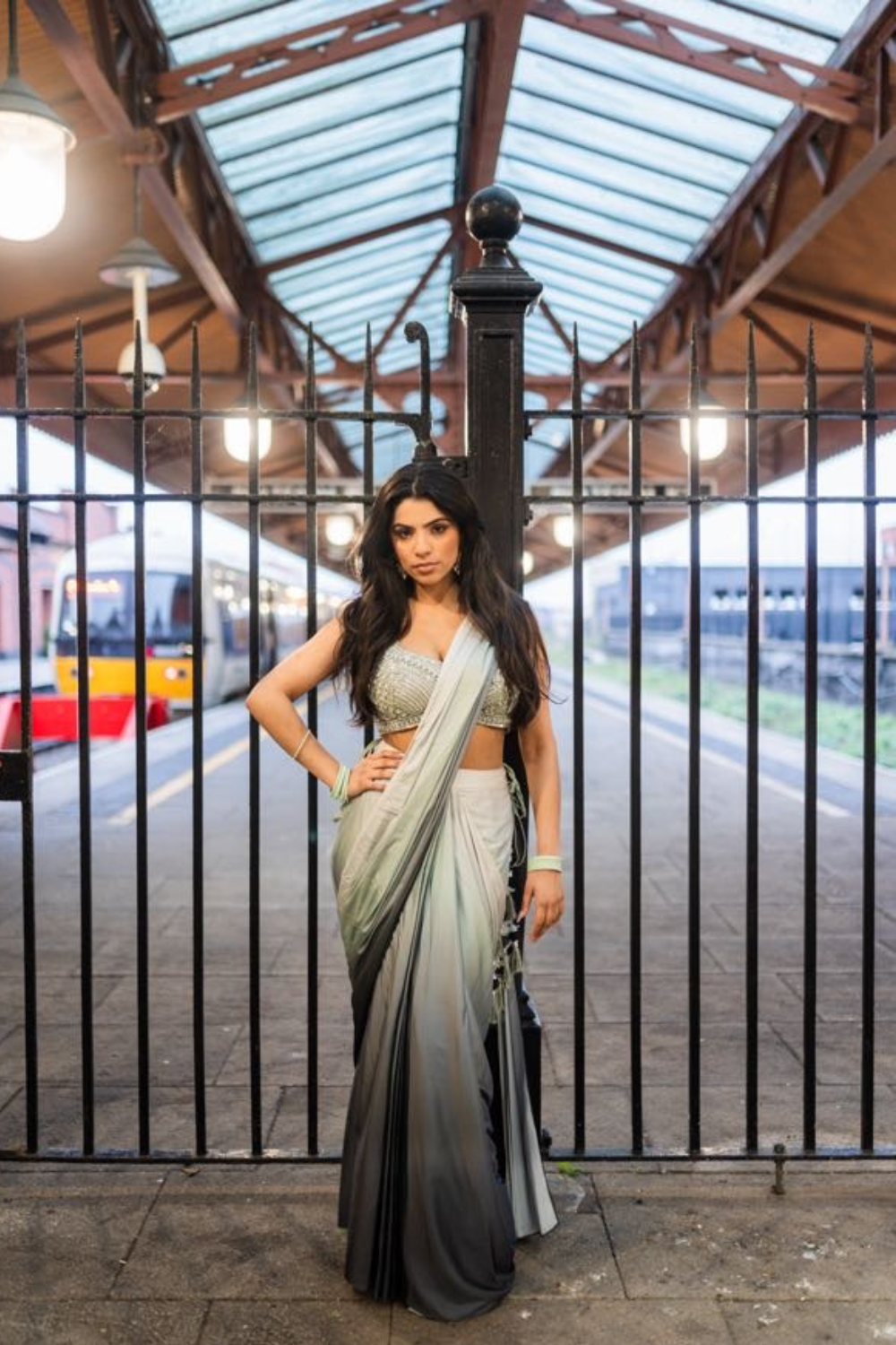 Mint Saree with Embroidered Blouse