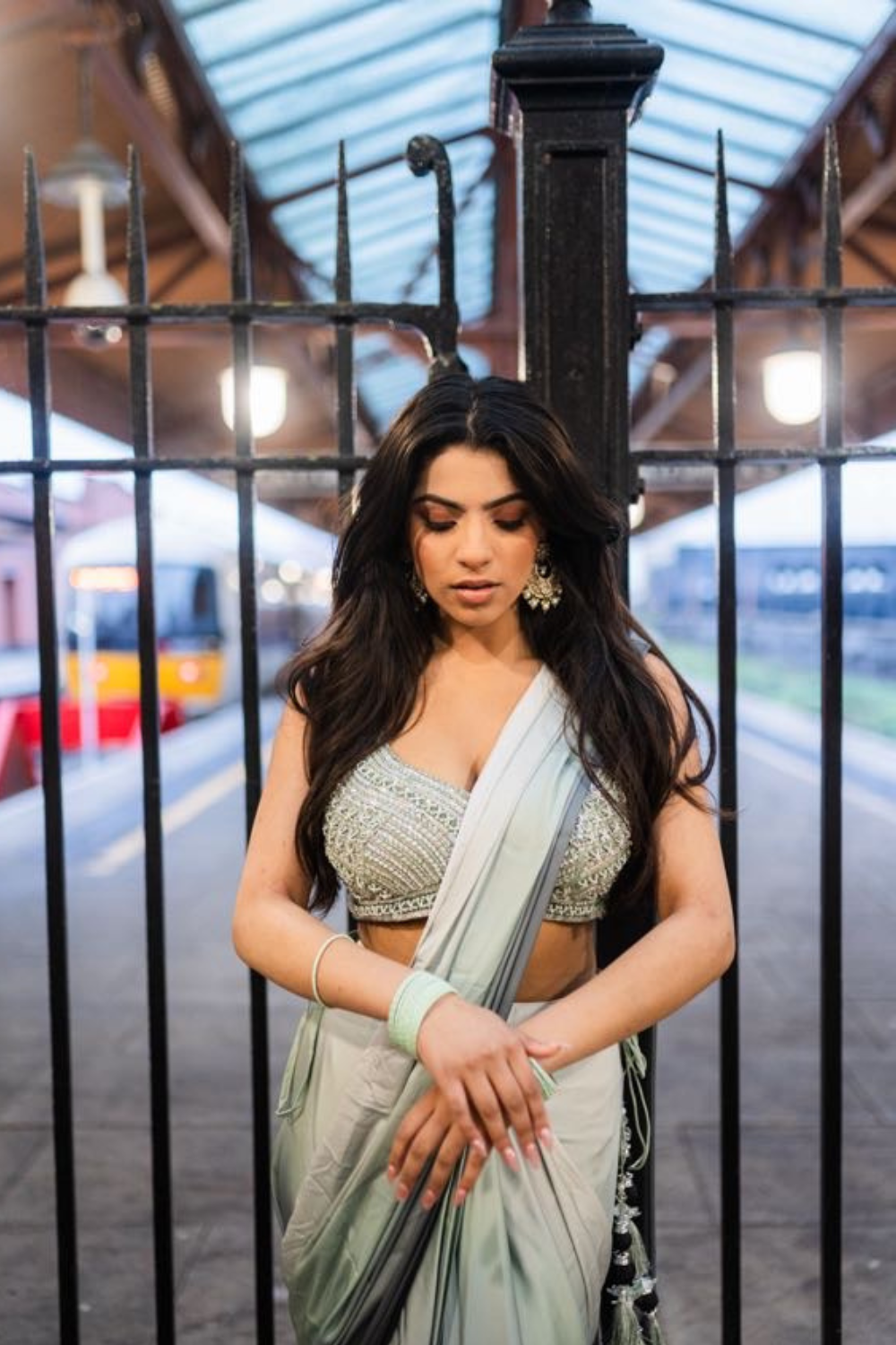 Mint Saree with Embroidered Blouse Secondary image