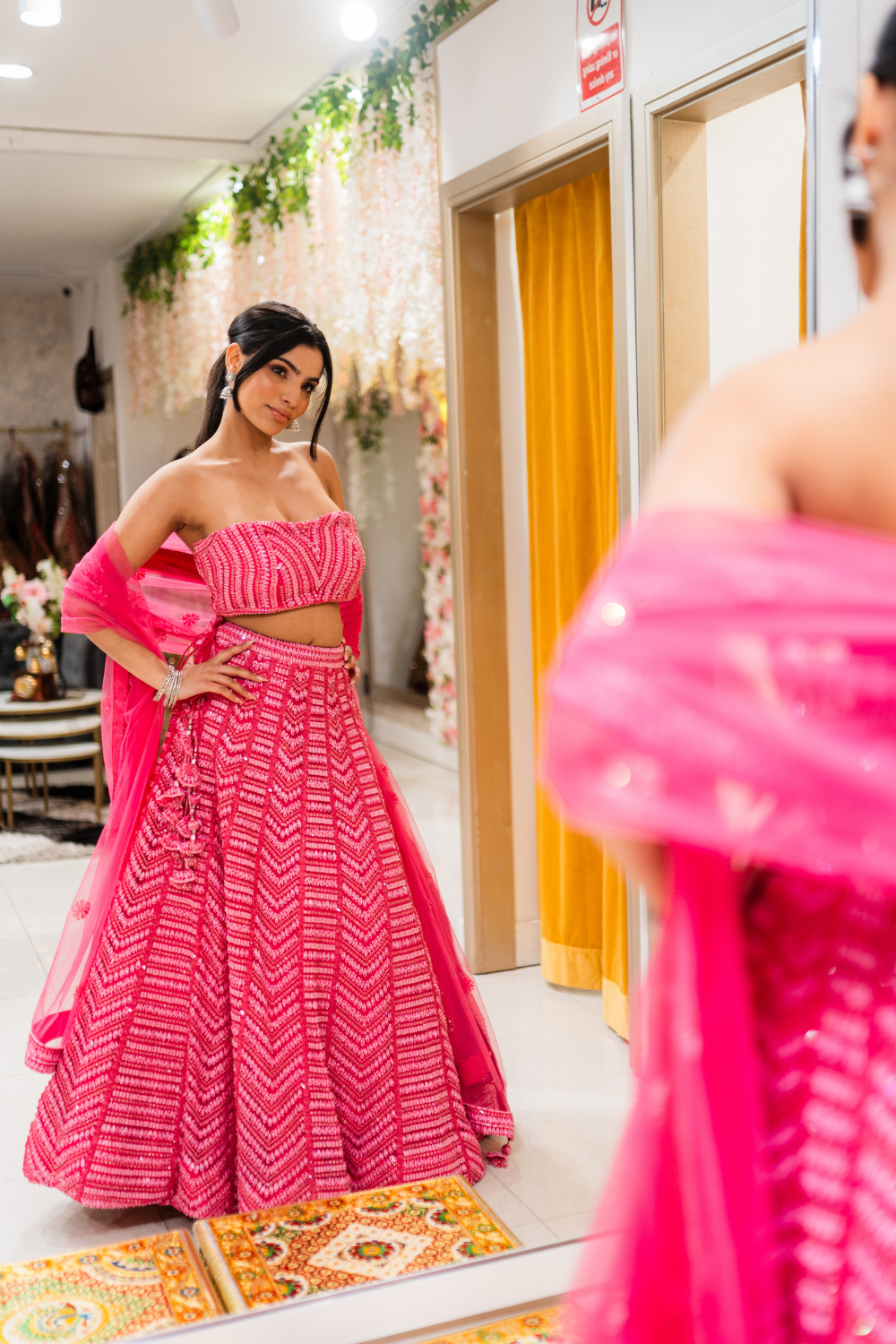 Pink Flowy Lehenga with Threadwork Embroidery