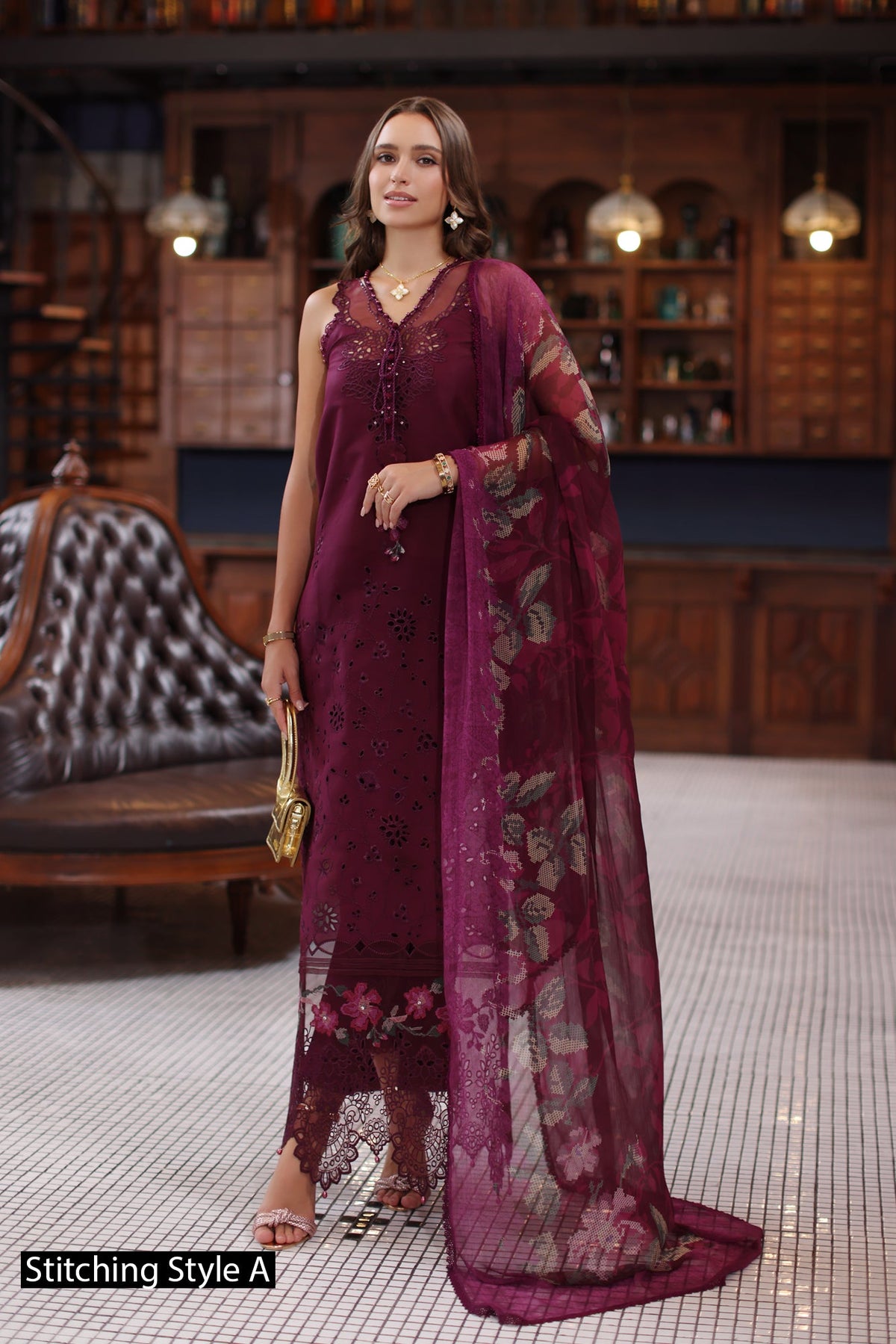 Noor by Saadia Asad | Eid Luxury Schiffli Laserkari 25 | D12- Plum