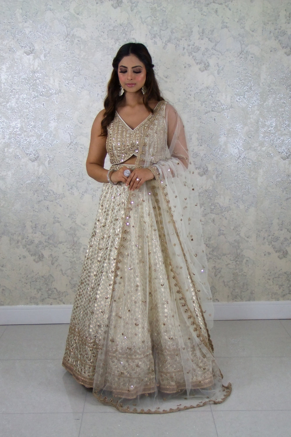 Off White Lehenga with Embroidery Main image