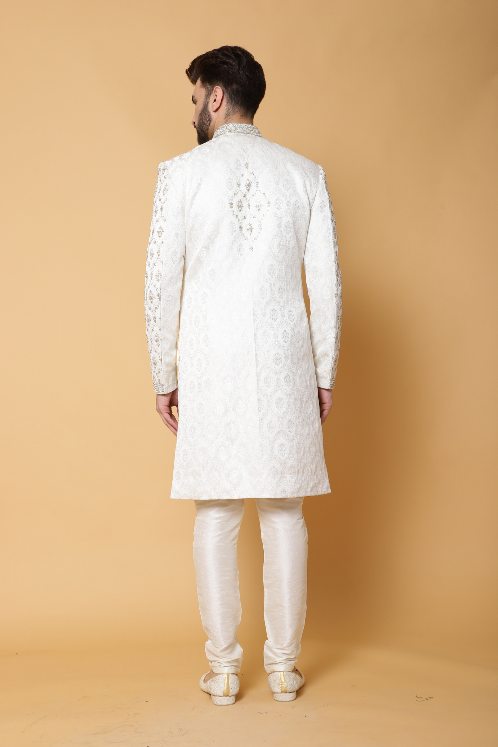 Ivory Textured Sherwani with Churidar