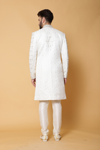 Ivory Textured Sherwani with Churidar