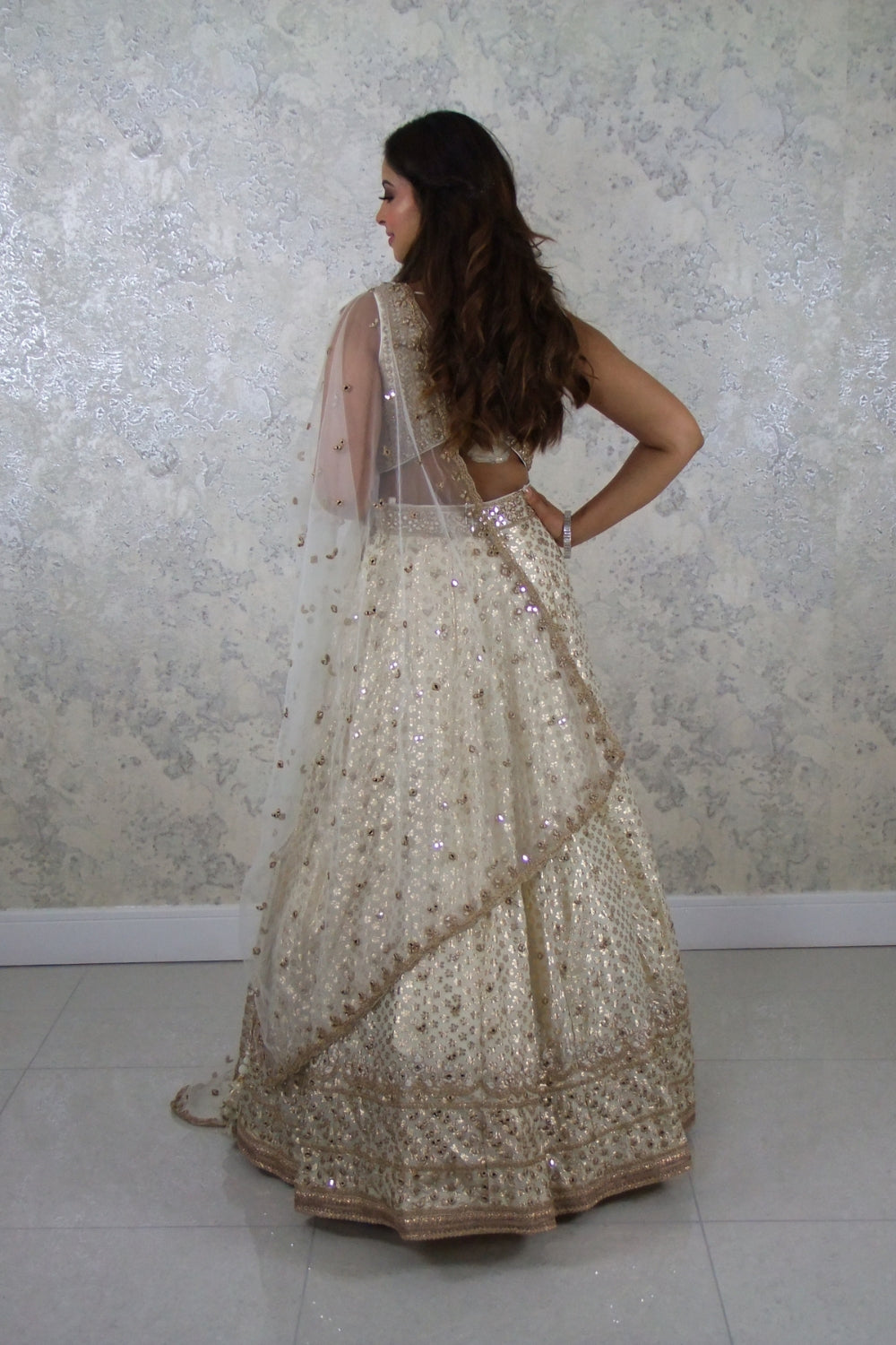 Off White Lehenga with Embroidery Secondary image