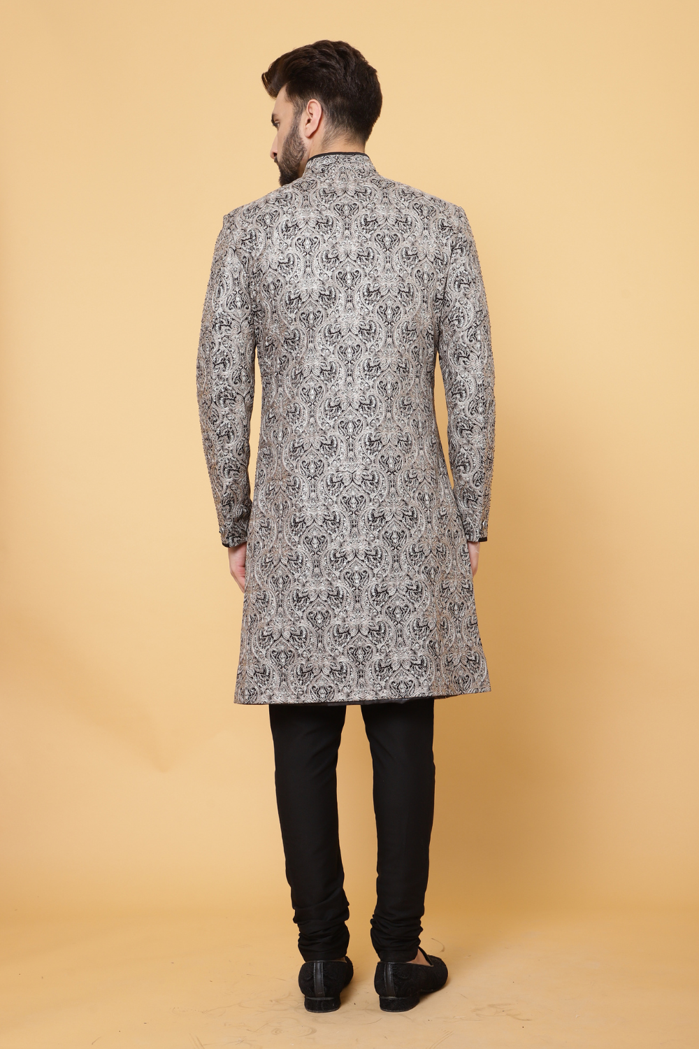Black Embroidered Sherwani with Churidar