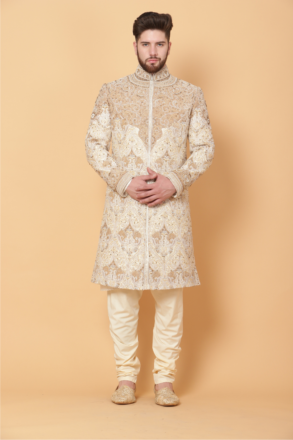 Textured Sherwani with Gold Embroidery