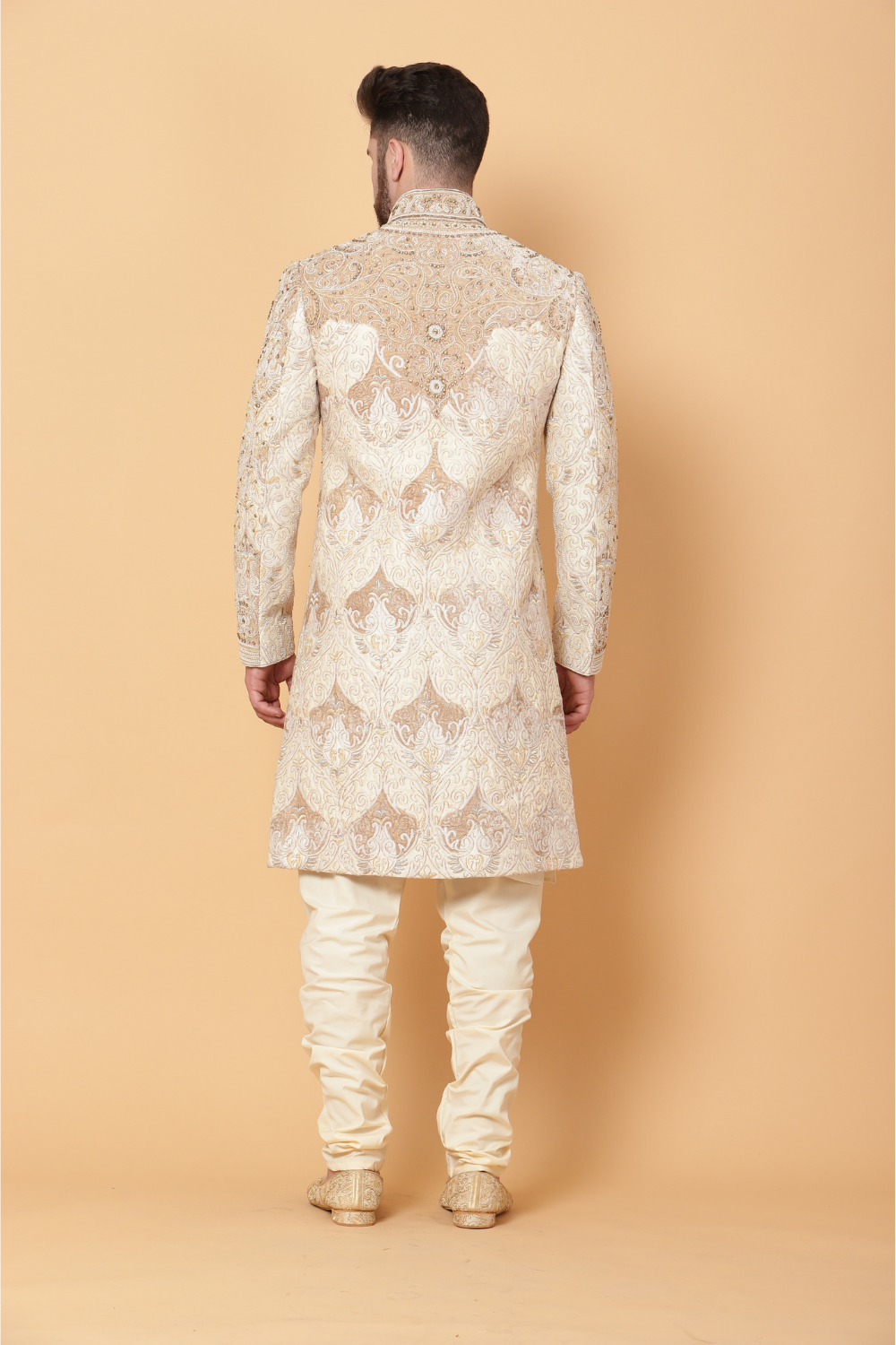 Textured Sherwani with Gold Embroidery