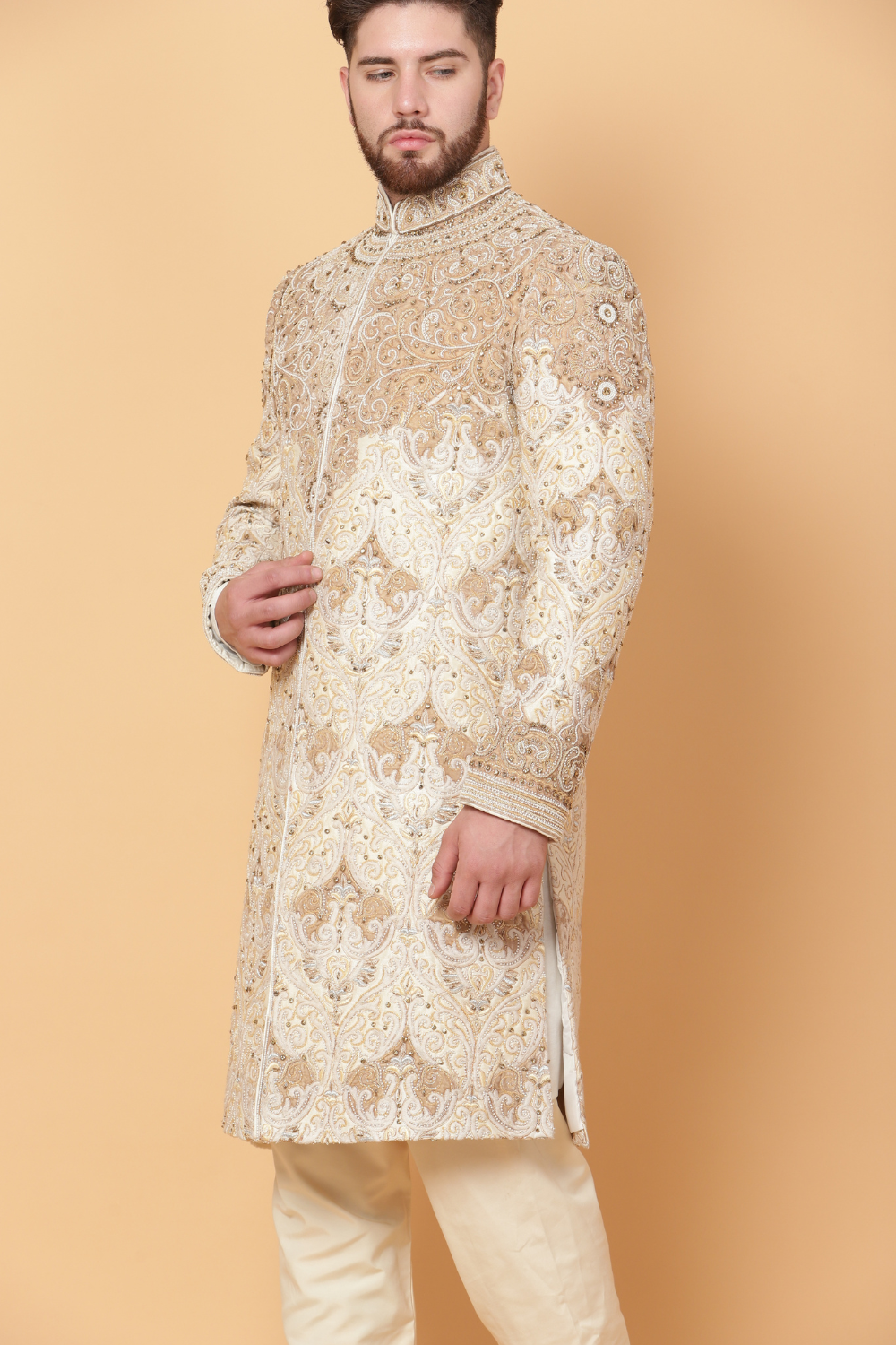 Textured Sherwani with Gold Embroidery