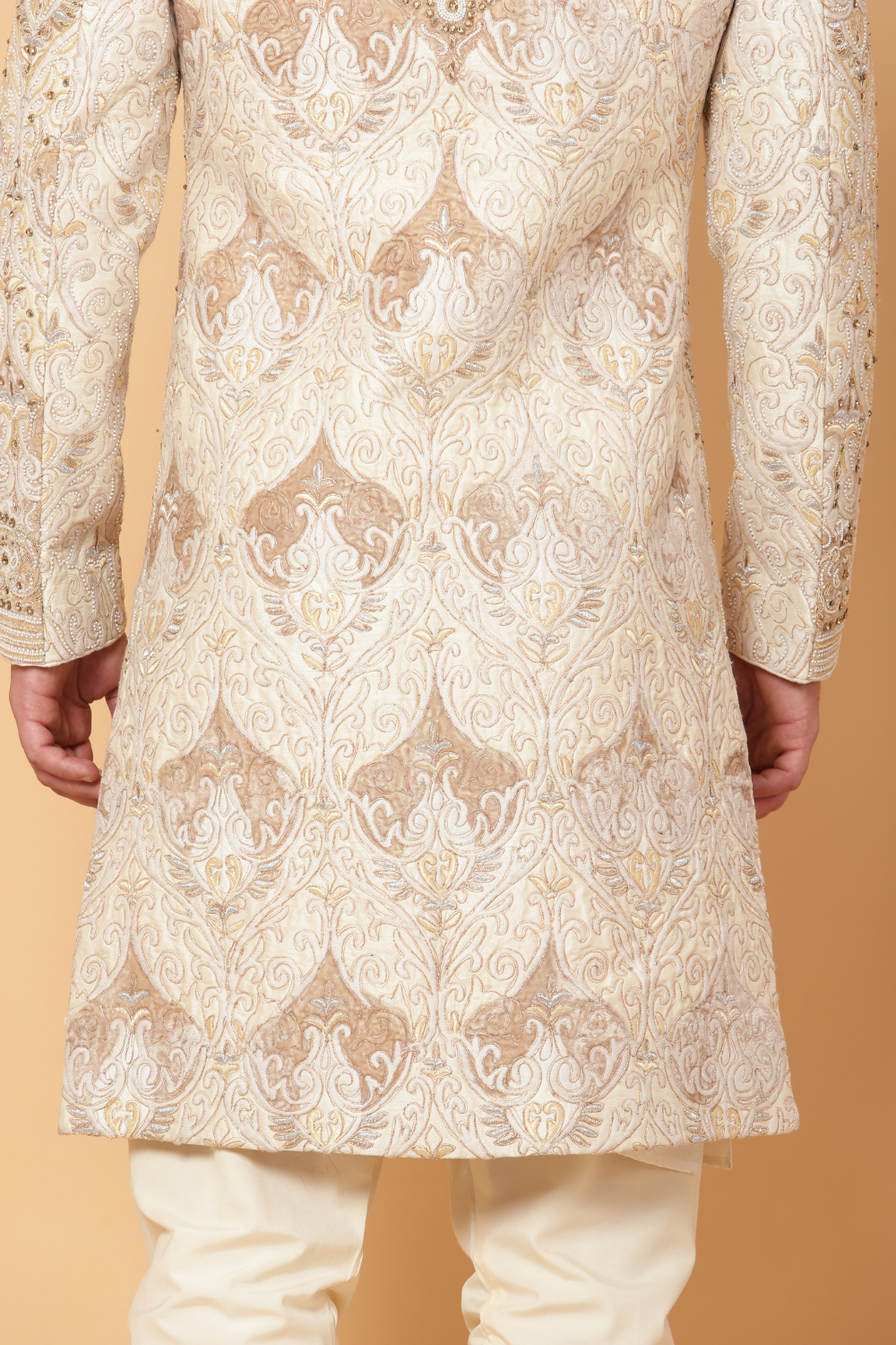 Textured Sherwani with Gold Embroidery