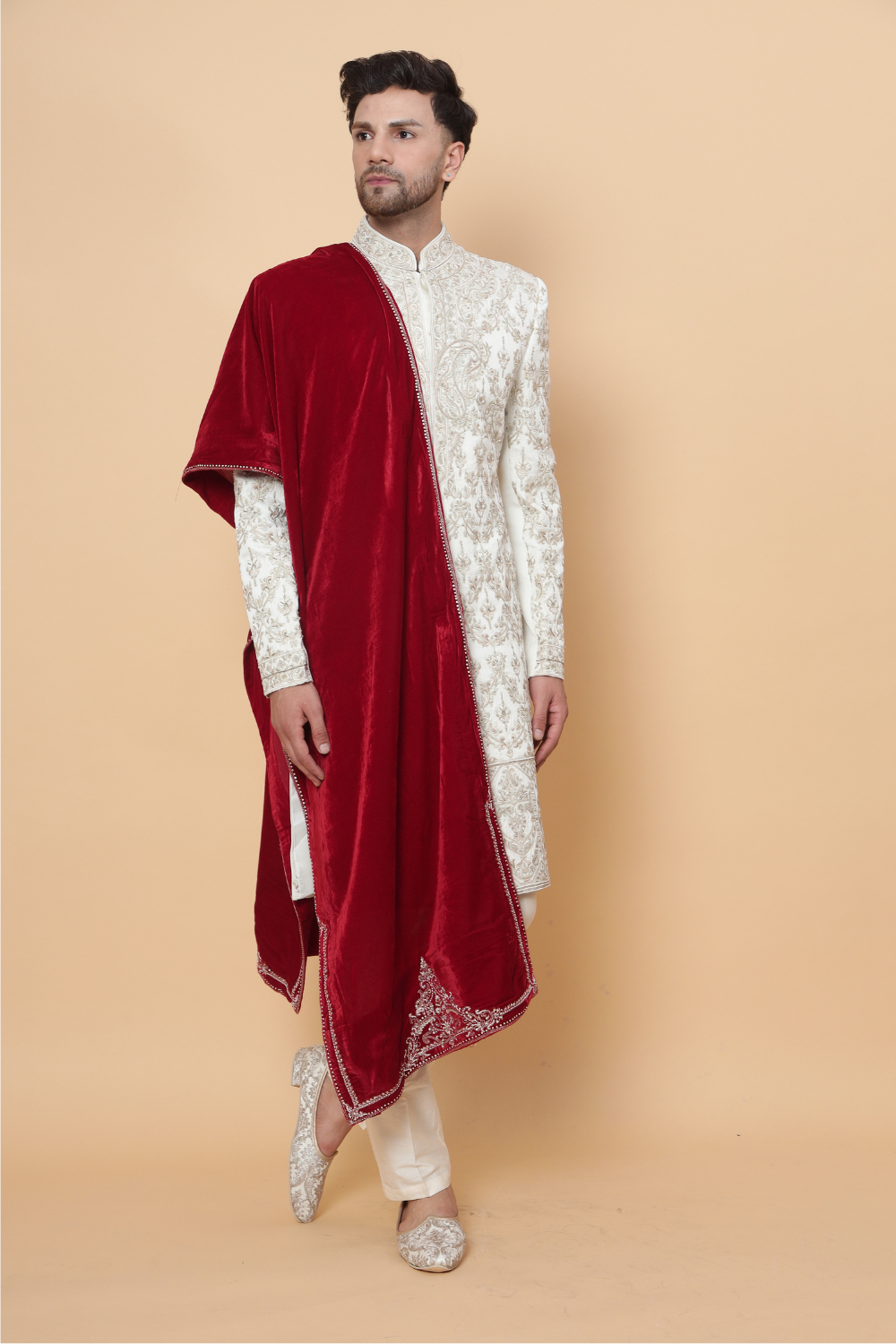 Royal Textured Sherwani with Gold Embroidery Main image