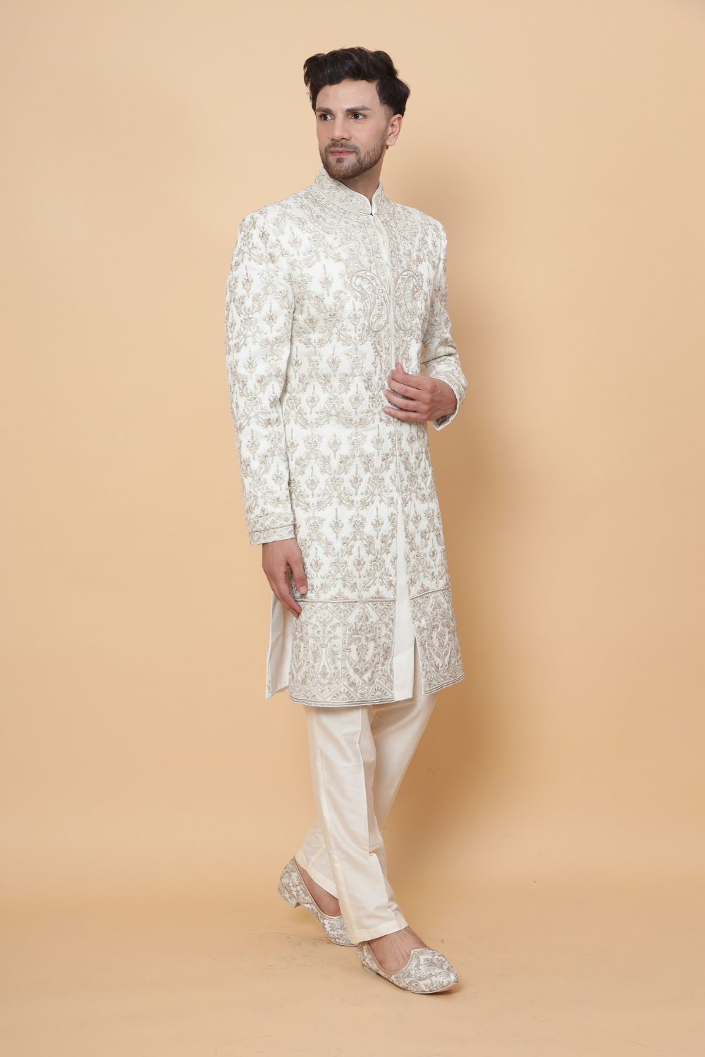 Royal Textured Sherwani with Gold Embroidery Secondary image