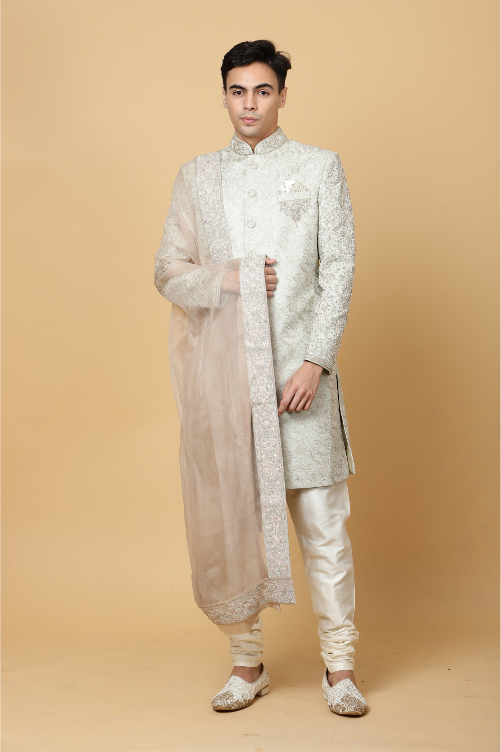 Embroidered Sherwani in Ivory Main image
