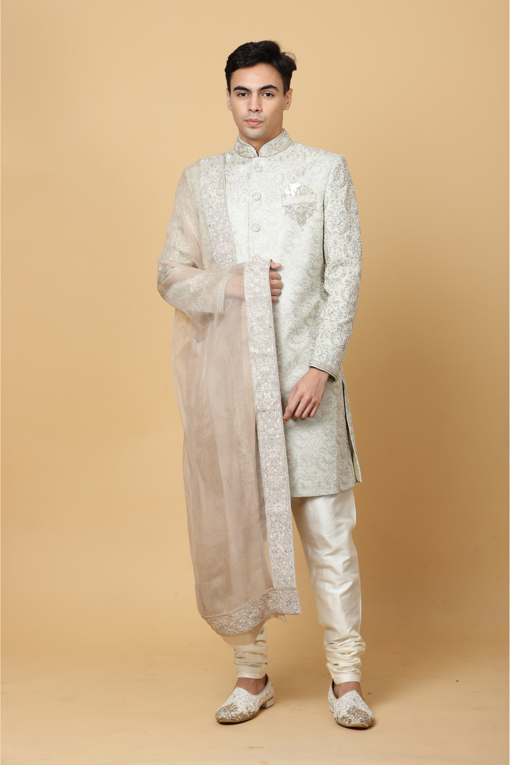 Embroidered Sherwani in Ivory